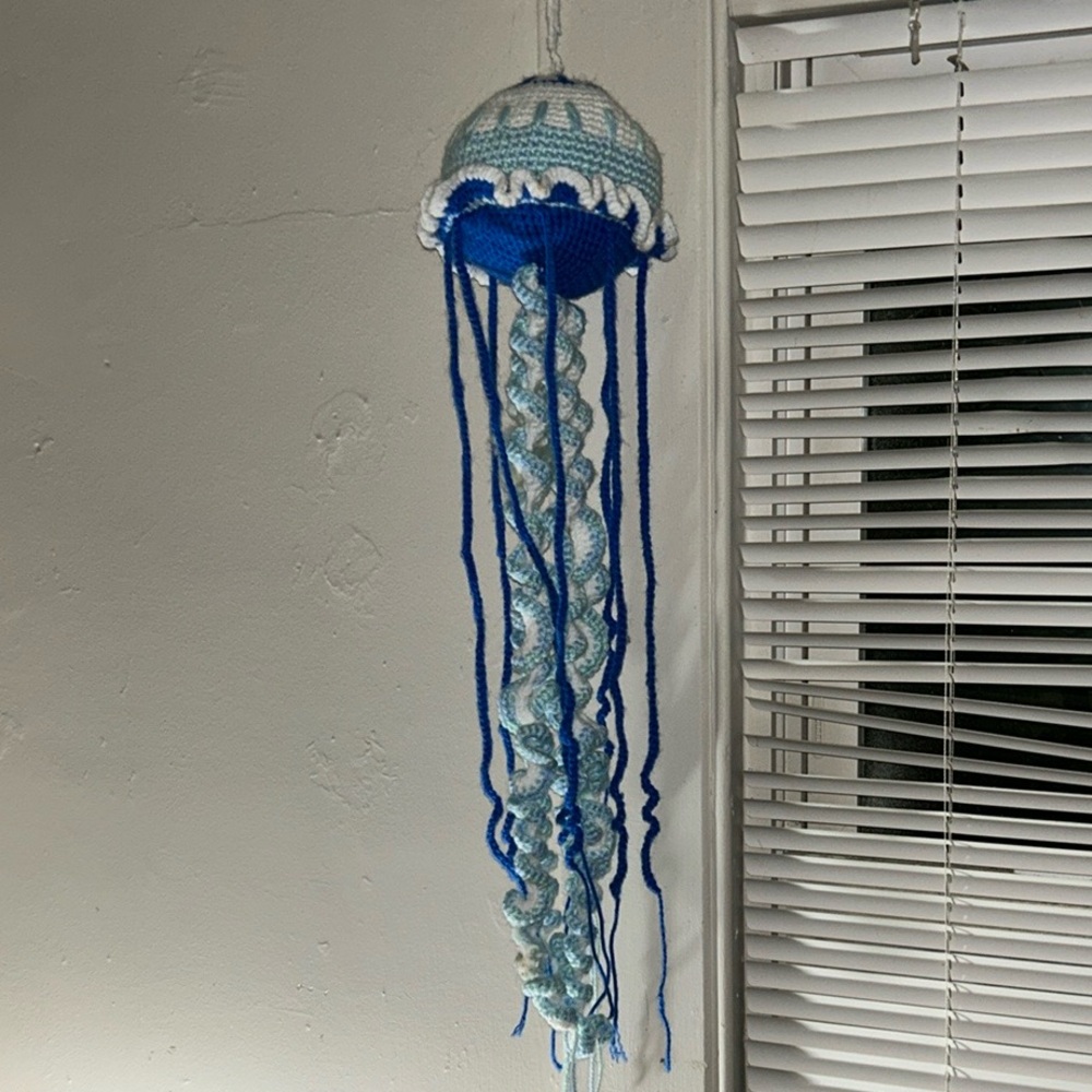Handmade Blue Crochet Jellyfish Decor